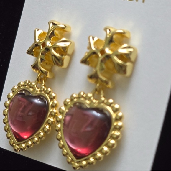 TORY BURCH ROXANNE RED /GOLD 18k GOLD PLATED EARRINGS NWT - Picture 4 of 8